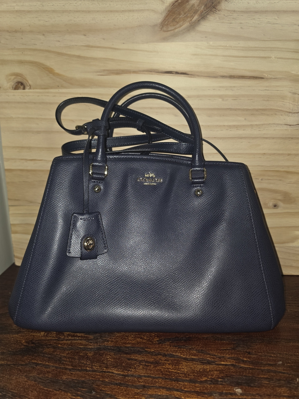 Coach Navy Blue Leather Satchel Crossbody Bag